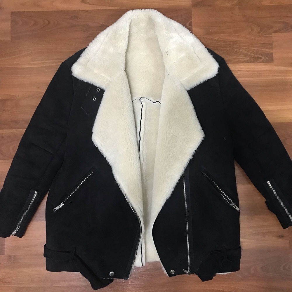 Black suede jacket with shearling lining NEW